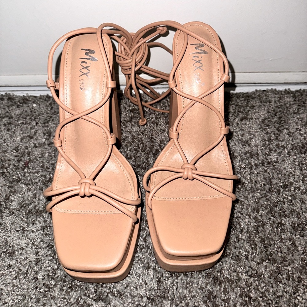 Nude platform strappy heels